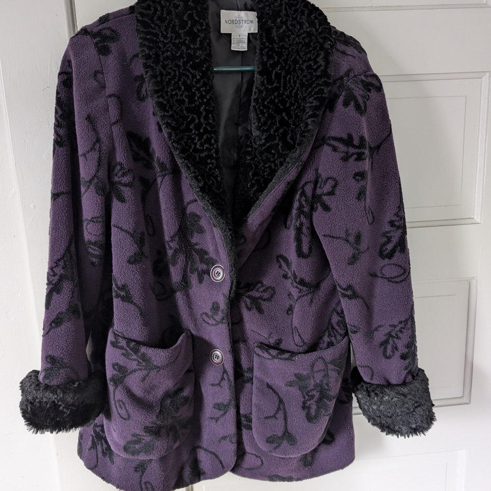 Koret Black and Purple Floral Teddy Jacket